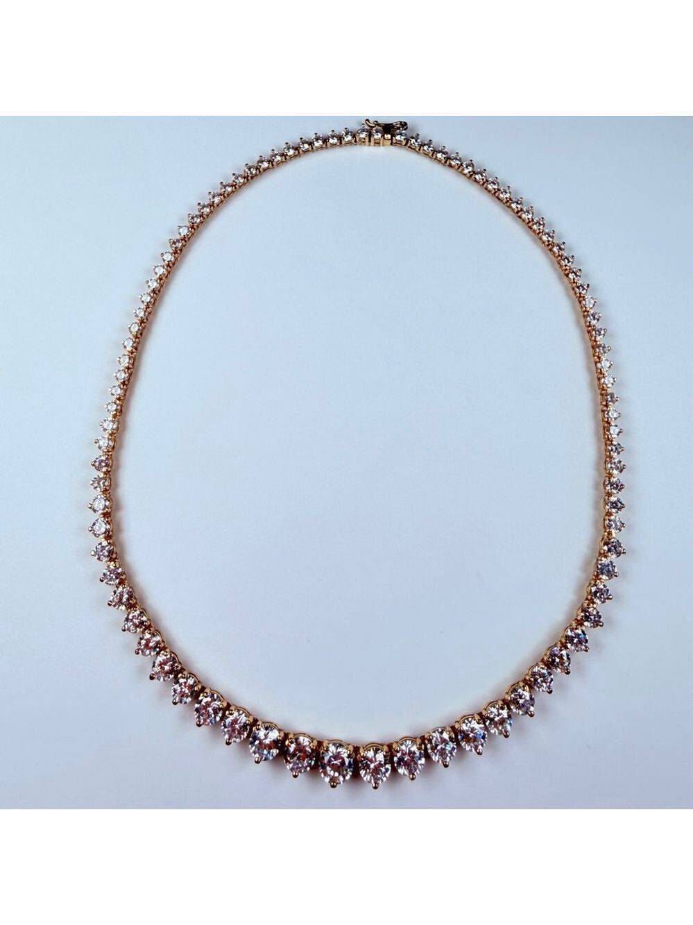 Estate 10K Solid Yellow Gold 22CT Cubic Zirconia CZ Tennis Vintage Necklace 15"
